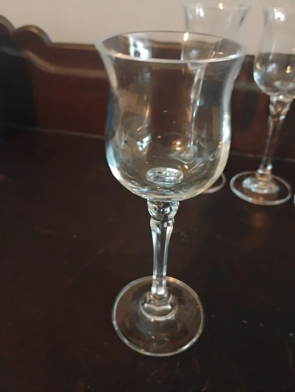 Vintage Clear Glass Tulip Cordial Glasses Hexagonal Faceted Stem Barware Set of4